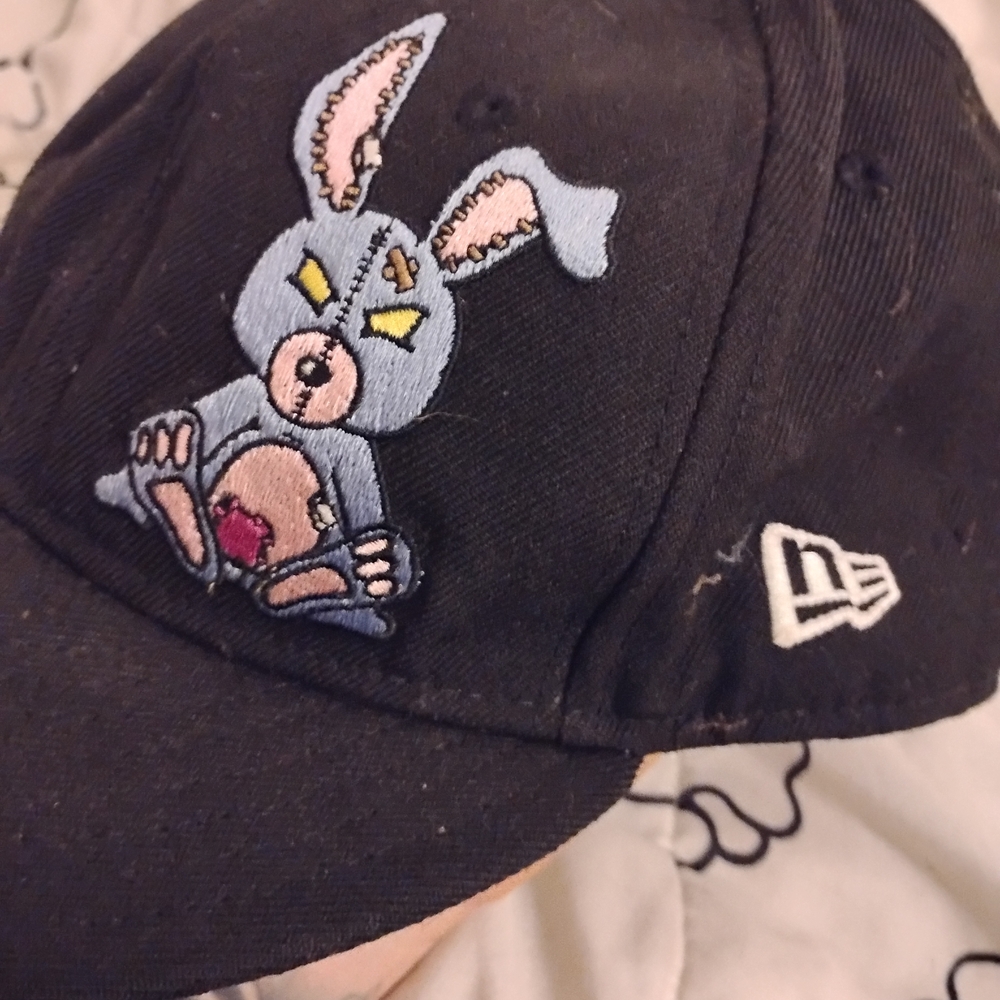 Black Cap with Embroidered Rabbit Design - Picture 2 of 5